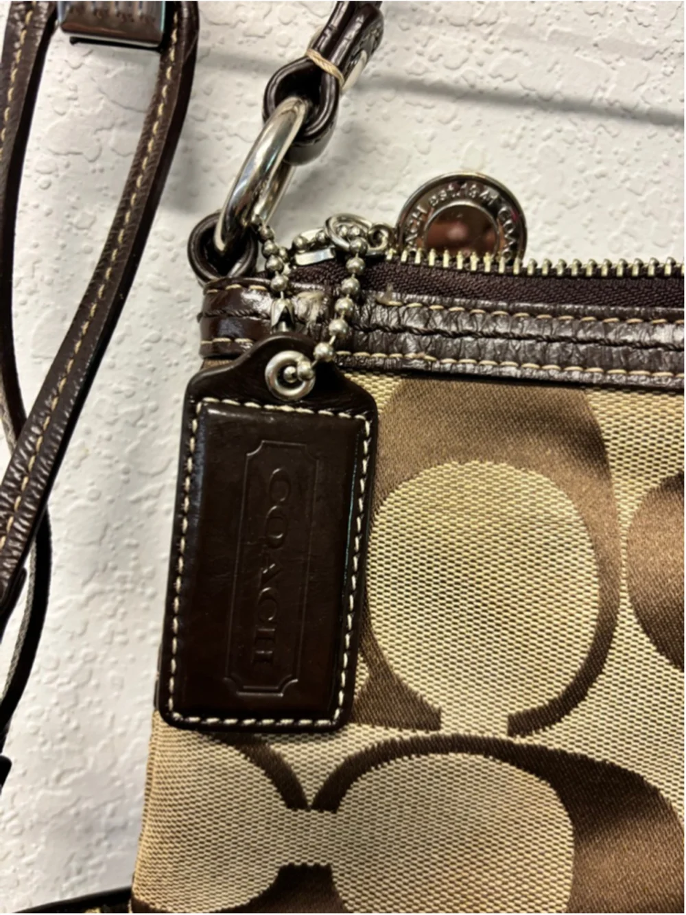 Coach Brown & Beige Signature Canvas Shoulder Bag & Coin Purse Y2K